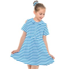 Oktoberfest Bavarian Blue And White Chevron Stripes Kids  Short Sleeve Shirt Dress by PodArtist