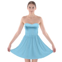 Oktoberfest Bavarian Blue And White Small Gingham Check Strapless Bra Top Dress by PodArtist