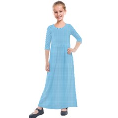 Oktoberfest Bavarian Blue And White Small Gingham Check Kids  Quarter Sleeve Maxi Dress by PodArtist