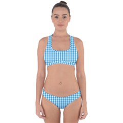 Oktoberfest Bavarian Blue And White Large Gingham Check Cross Back Hipster Bikini Set by PodArtist