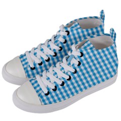 Oktoberfest Bavarian Blue And White Large Gingham Check Women s Mid-top Canvas Sneakers by PodArtist