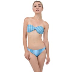 Oktoberfest Bavarian Blue And White Large Gingham Check Classic Bandeau Bikini Set by PodArtist