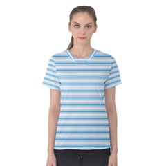 Oktoberfest Bavarian Blue and White Large Mattress Ticking Stripes Women s Cotton Tee