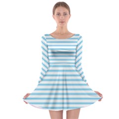 Oktoberfest Bavarian Blue and White Large Mattress Ticking Stripes Long Sleeve Skater Dress