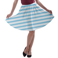 Oktoberfest Bavarian Blue and White Large Mattress Ticking Stripes A-line Skater Skirt