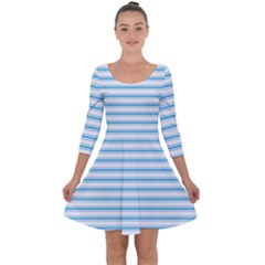 Oktoberfest Bavarian Blue and White Large Mattress Ticking Stripes Quarter Sleeve Skater Dress