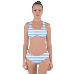 Oktoberfest Bavarian Blue And White Large Mattress Ticking Stripes Criss Cross Bikini Set by PodArtist