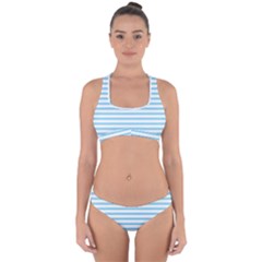 Oktoberfest Bavarian Blue and White Large Mattress Ticking Stripes Cross Back Hipster Bikini Set