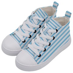 Oktoberfest Bavarian Blue And White Large Mattress Ticking Stripes Kid s Mid-top Canvas Sneakers by PodArtist