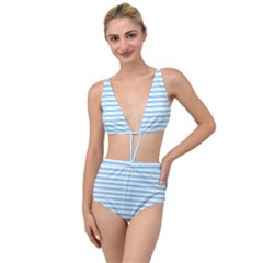 Oktoberfest Bavarian Blue and White Large Mattress Ticking Stripes Tied Up Two Piece Swimsuit