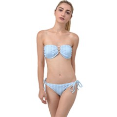 Oktoberfest Bavarian Blue And White Mattress Ticking Twist Bandeau Bikini Set by PodArtist