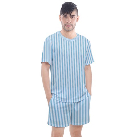 Oktoberfest Bavarian Blue And White Mattress Ticking Men s Mesh Tee And Shorts Set by PodArtist