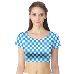 Oktoberfest Bavarian Large Blue And White Checkerboard Short Sleeve Crop Top by PodArtist