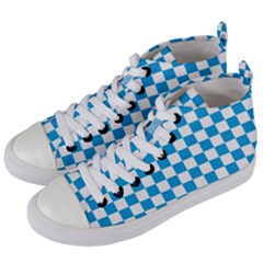 Oktoberfest Bavarian Large Blue And White Checkerboard Women s Mid-top Canvas Sneakers by PodArtist
