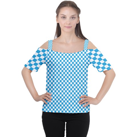 Oktoberfest Bavarian Blue And White Checkerboard Cutout Shoulder Tee by PodArtist