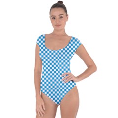 Oktoberfest Bavarian Blue And White Checkerboard Short Sleeve Leotard  by PodArtist