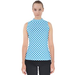 Oktoberfest Bavarian Blue And White Checkerboard Mock Neck Shell Top by PodArtist