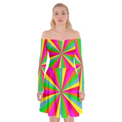 Neon Rainbow Mini Burst Off Shoulder Skater Dress by PodArtist