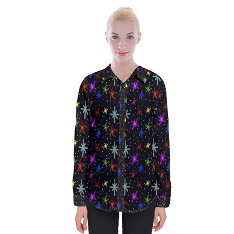 Colored Hand Draw Abstract Pattern Womens Long Sleeve Shirt by dflcprints