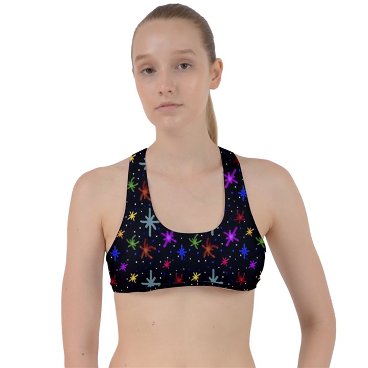 Colored Hand Draw Abstract Pattern Criss Cross Racerback Sports Bra