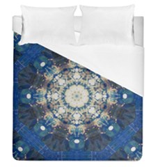 Painted Blue Mandala Flower On Canvas Duvet Cover (queen Size) by pepitasart