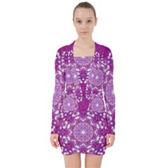 Wonderful Star Flower Painted On Canvas V-neck Bodycon Long Sleeve Dress by pepitasart