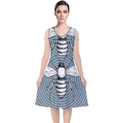 Pop Art  Bee V-neck Midi Sleeveless Dress  by Valentinaart