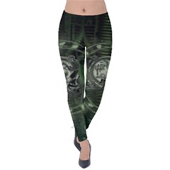 Awesome Creepy Mechanical Skull Velvet Leggings by FantasyWorld7