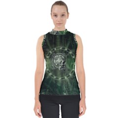 Awesome Creepy Mechanical Skull Mock Neck Shell Top by FantasyWorld7