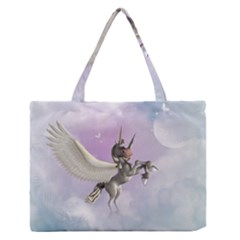 Cute Little Pegasus In The Sky, Cartoon Zipper Medium Tote Bag by FantasyWorld7