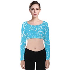 Scribble Reason Design Pattern Velvet Long Sleeve Crop Top