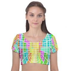 Abstract Squares Background Network Velvet Short Sleeve Crop Top  by Sapixe