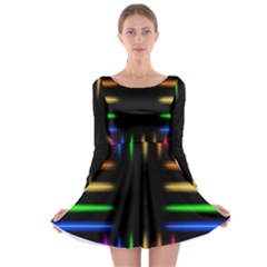 Neon Light Abstract Pattern Lines Long Sleeve Skater Dress