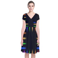 Neon Light Abstract Pattern Lines Short Sleeve Front Wrap Dress