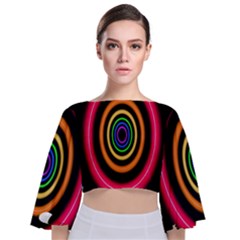 Neon Light Abstract Pattern Lines Tie Back Butterfly Sleeve Chiffon Top