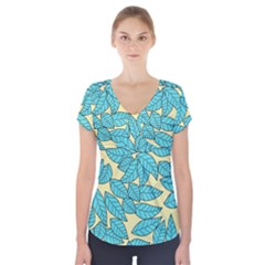 Leaves Dried Leaves Stamping Short Sleeve Front Detail Top