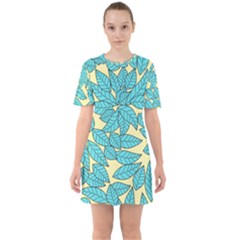 Leaves Dried Leaves Stamping Sixties Short Sleeve Mini Dress