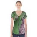 Leaf Banana Leaf Greenish Lines Short Sleeve Front Detail Top View1