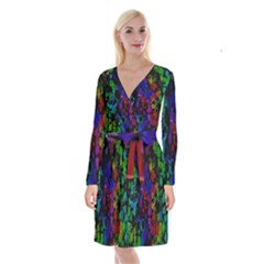 Rainbow Pattern Geometric Texture Long Sleeve Velvet Front Wrap Dress
