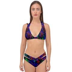 Rainbow Pattern Geometric Texture Double Strap Halter Bikini Set