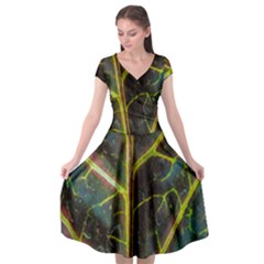 Leaf Abstract Nature Design Plant Cap Sleeve Wrap Front Dress by Sapixe
