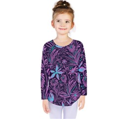 Stamping Pattern Leaves Drawing Kids  Long Sleeve Tee