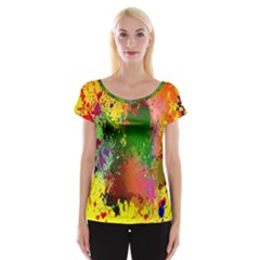 Embroidery Dab Color Spray Cap Sleeve Top
