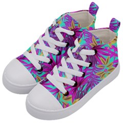 Tropical Greens Leaves Design Kid s Mid-top Canvas Sneakers