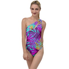 Tropical Greens Leaves Design To One Side Swimsuit