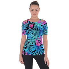 Leaves Picture Tropical Plant Shoulder Cut Out Short Sleeve Top
