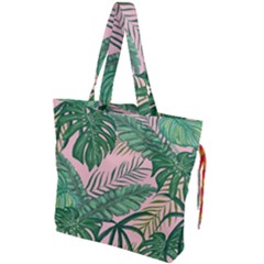 Tropical Greens Leaves Design Drawstring Tote Bag