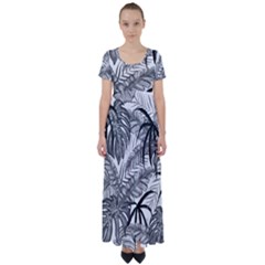 Drawing Leaves Nature Picture High Waist Short Sleeve Maxi Dress