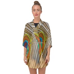 Peacock Feather Feather Bird Half Sleeve Chiffon Kimono