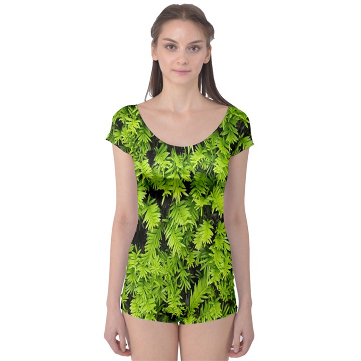 Green Hedge Texture Yew Plant Bush Leaf Boyleg Leotard 